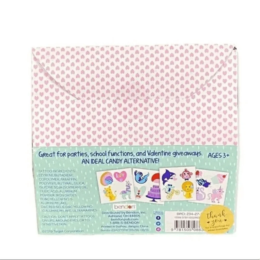 Bendon Kids‎ Valentine Temporary Tattoo Boxes 8 Count Party Favors Classroom New